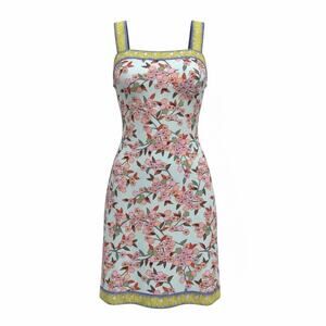 Jean Paul Gaultier Floral Print Mini Dress w/ JP Trim Blue Pink Size S Italy